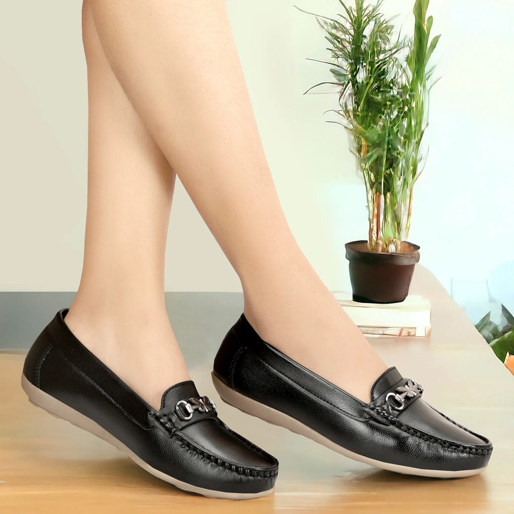 WULONG stylish womens casual loafers shoes Loafers For Women (Black , 5)
